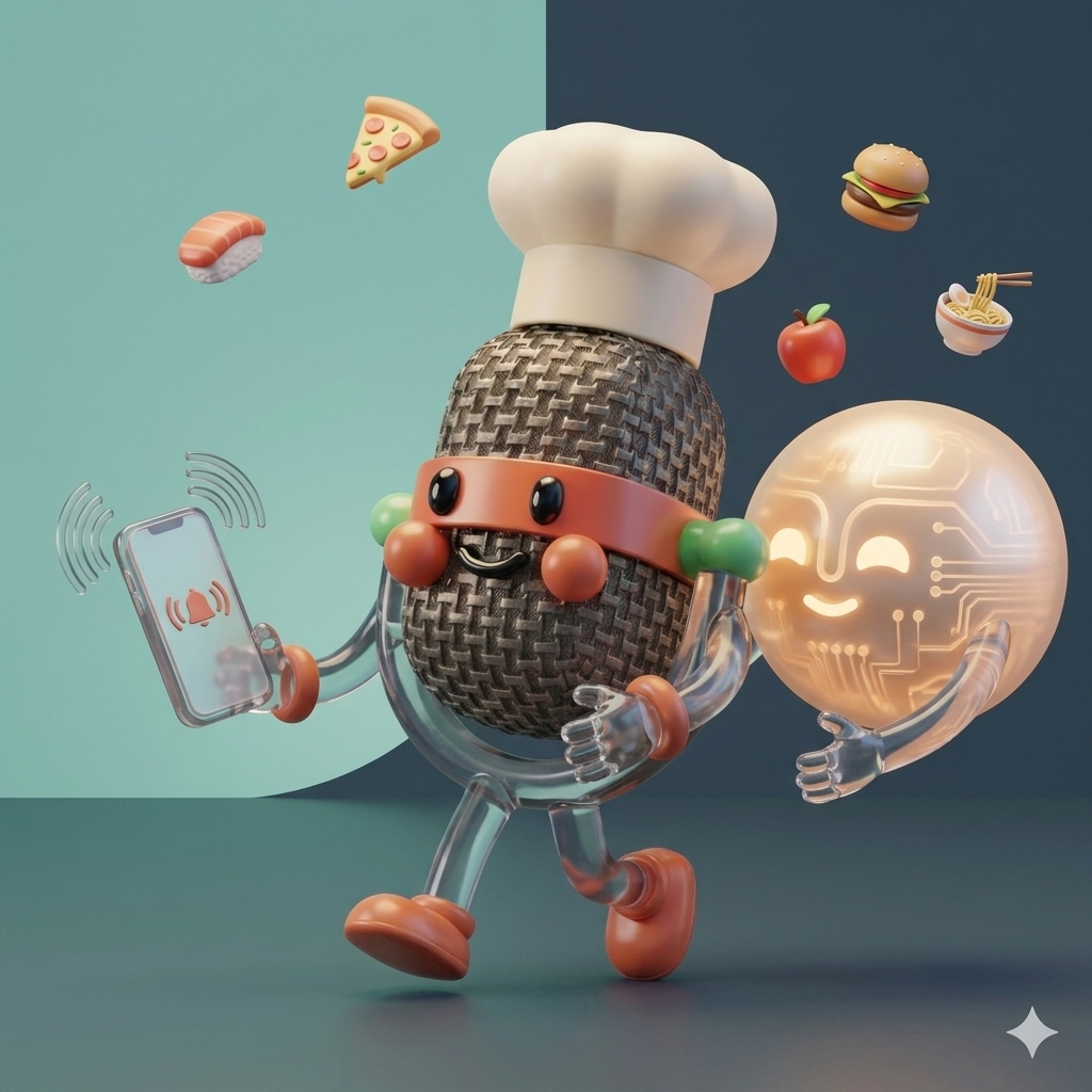 Graphic contrasting a stressed human restaurant host frantically answering phones against a seamless, calm AI node managing incoming calls.