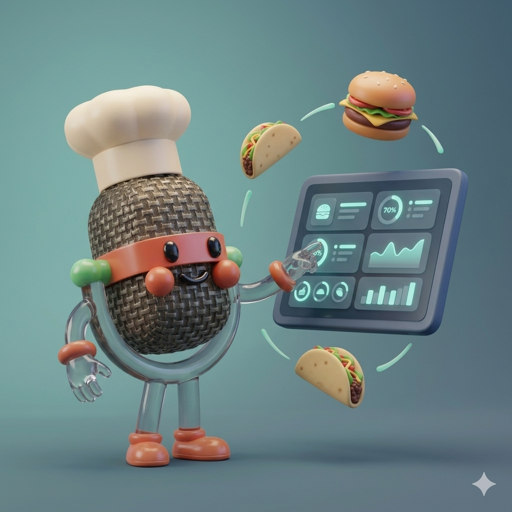 A highly detailed close-up graphic of a kitchen display system processing complex restaurant order modifiers.